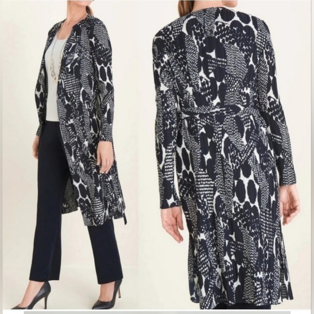 Chico's Travelers Textured Crinkle Lightweight Duster Polyester No Belt 1, 8, 10